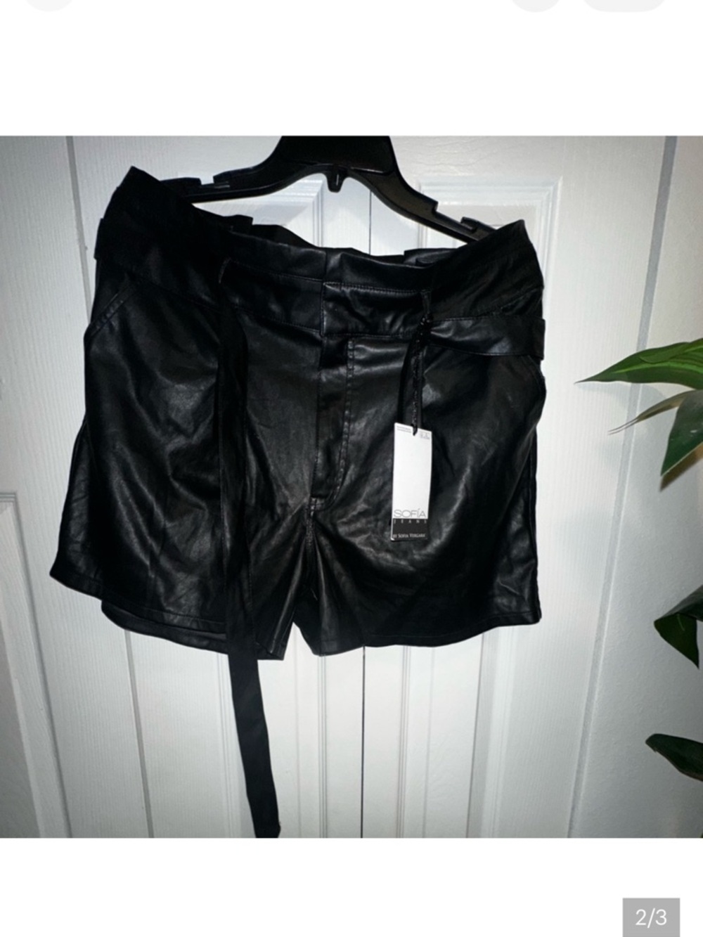 sofia by sofia vergara Black Faux Leather High-Waist Tie Shorts